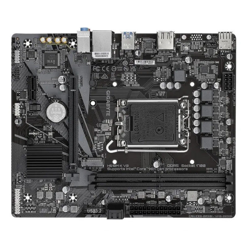 Mainboard-GIGABYTE-Intel H610-LGA1700-Micro-ATX-Memory DDR5-Memory slots 2-1xPCI-Express 3.0 1x-1xPCI-Express 4.0