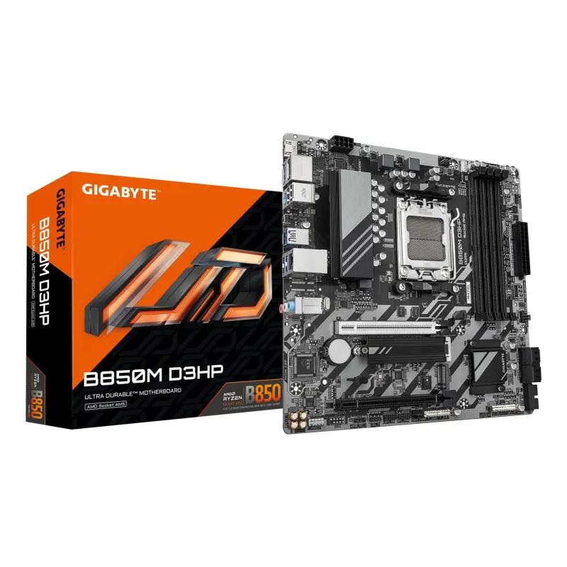 Gigabyte B850M D3HP - Processor family AMD - Processor socket AM5 - DDR5 - Supported hard disk drive interfaces M.2, SATA -