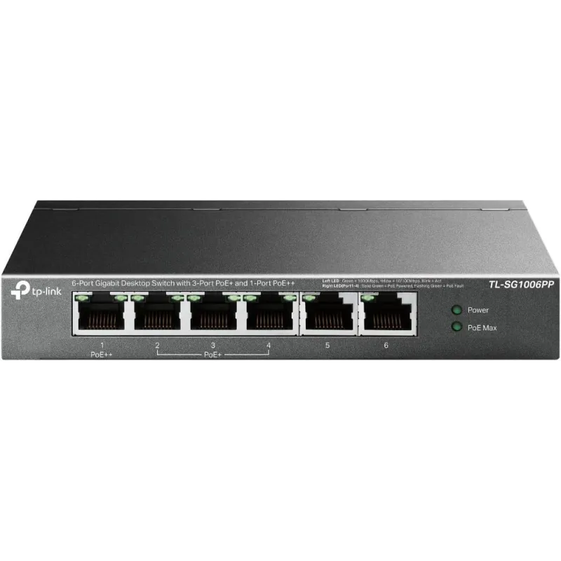 Switch-TP-LINK-TL-SG1006PP-Desktop-pedestal-6x10Base-T - 100Base-TX - 1000Base-T-PoE+ ports 4-TL-SG1006PP