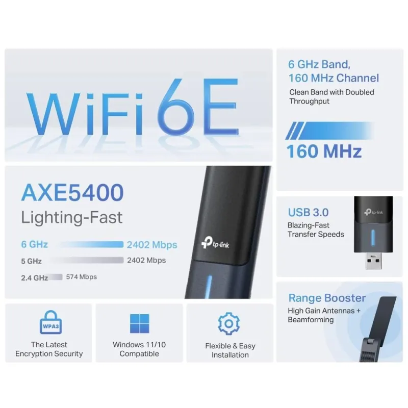 Wrl adapter 5400mbps wi-fi 6e-archer txe70uh tp-link