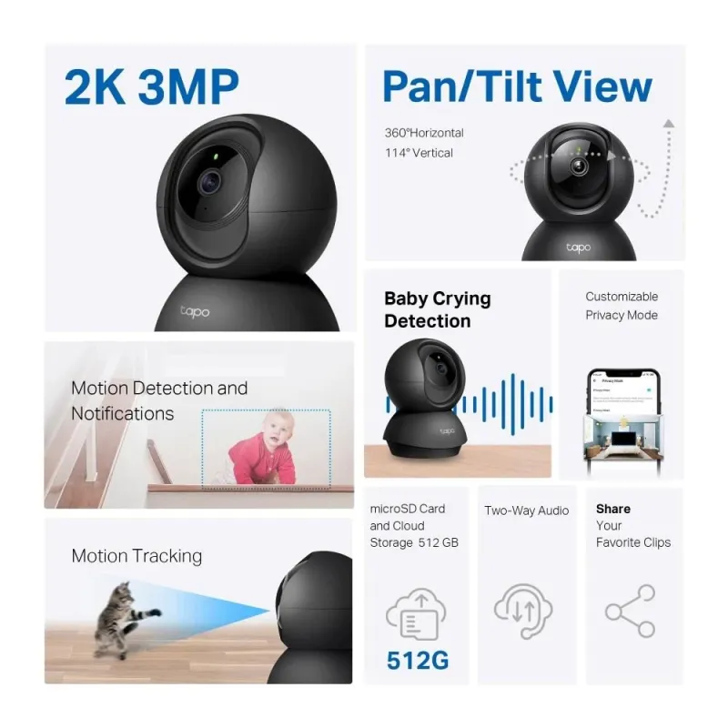 TP-LINK - Pan-Tilt Home Security Wi-Fi Camera - Tapo C211 - PTZ - 3 MP - 3.83mm - H.264 - Micro SD, Max. 512GB