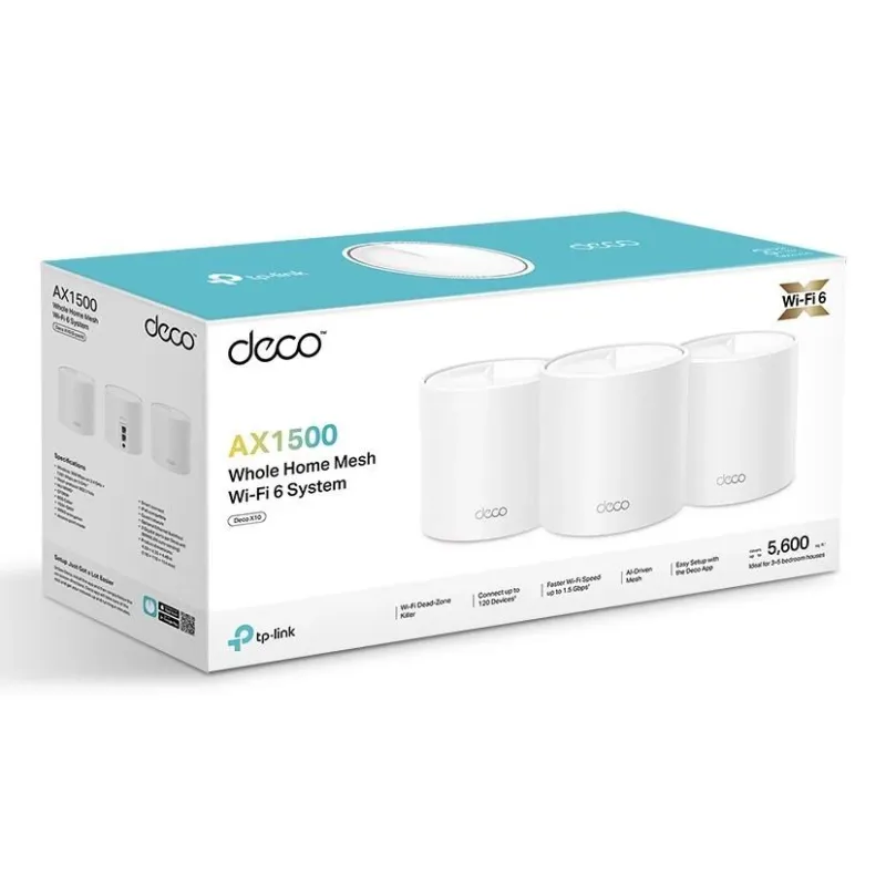 Wireless Router-TP-LINK-Wireless Router-1500 Mbps-Mesh-Wi-Fi 6-1x10-100-1000M-1x2.5GbE-DHCP-DECOX10,3-PACK,