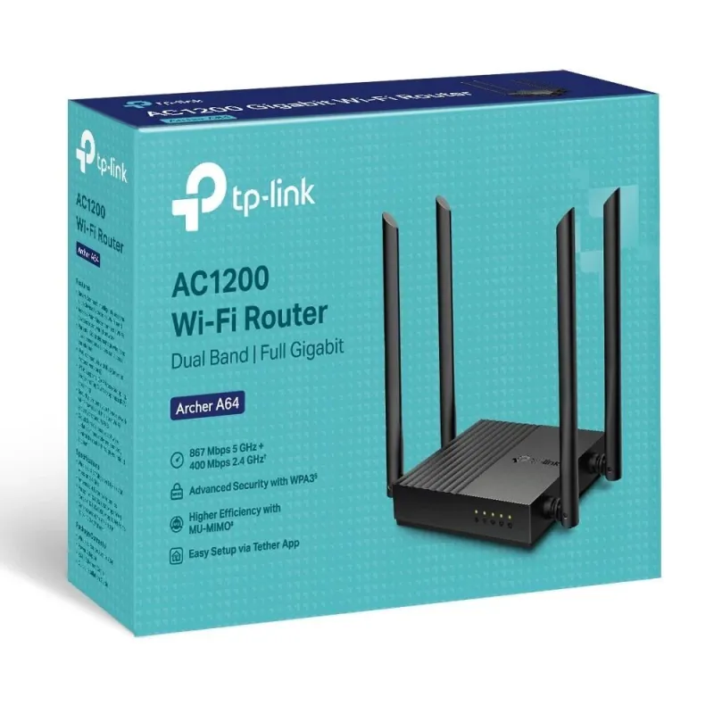 Wireless Router-TP-LINK-Wireless Router-1200 Mbps-1 WAN-4x10-100-1000M-ARCHERA64