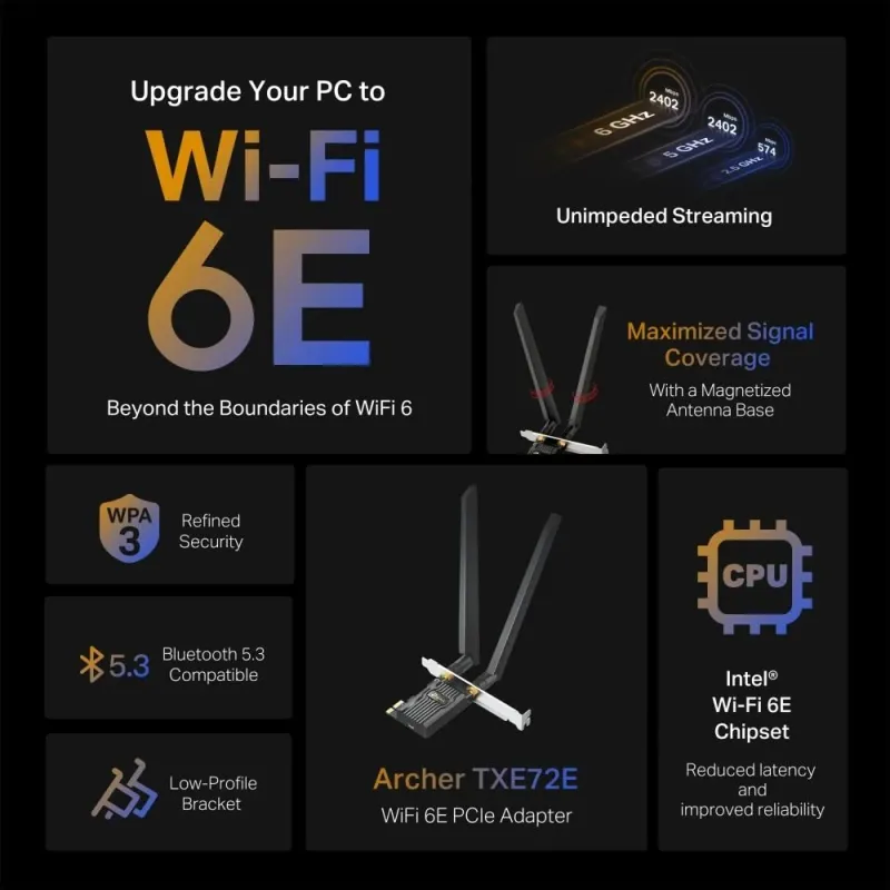 Wrl adapter 5400mbps wi-fi 6e-archer txe72e tp-link