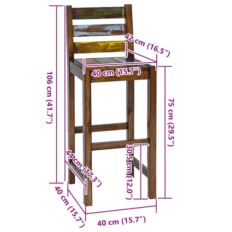 vidaXL bāra krēsli, 2 gab., pārstrādāts masīvkoks