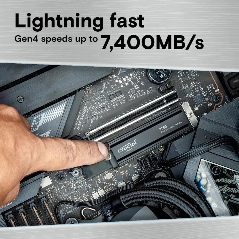 SSD-CRUCIAL-T500-1TB-M.2-PCIe Gen4-NVMe-3D NAND-Write speed 6800 MBytes-sec-Read speed 7300 MBytes-sec-TBW 600 TB-CT1000T500SSD5