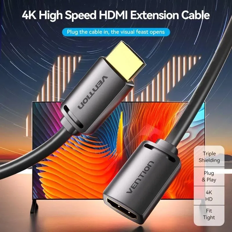 Cable hdmi male-female 4k-0.5m black ahcbd vention