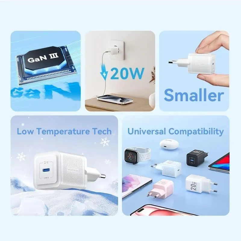 Mobile charger wall 20w usb-c-1p white fepw0-eu vention