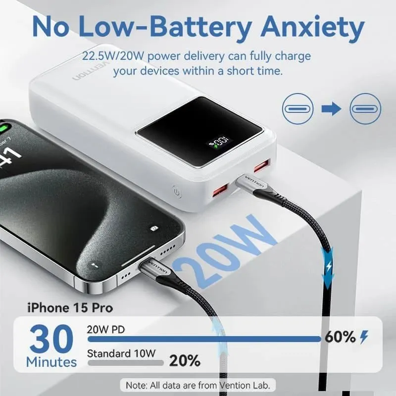 Power bank usb 30000mah 22.5w-white fhmw0 vention
