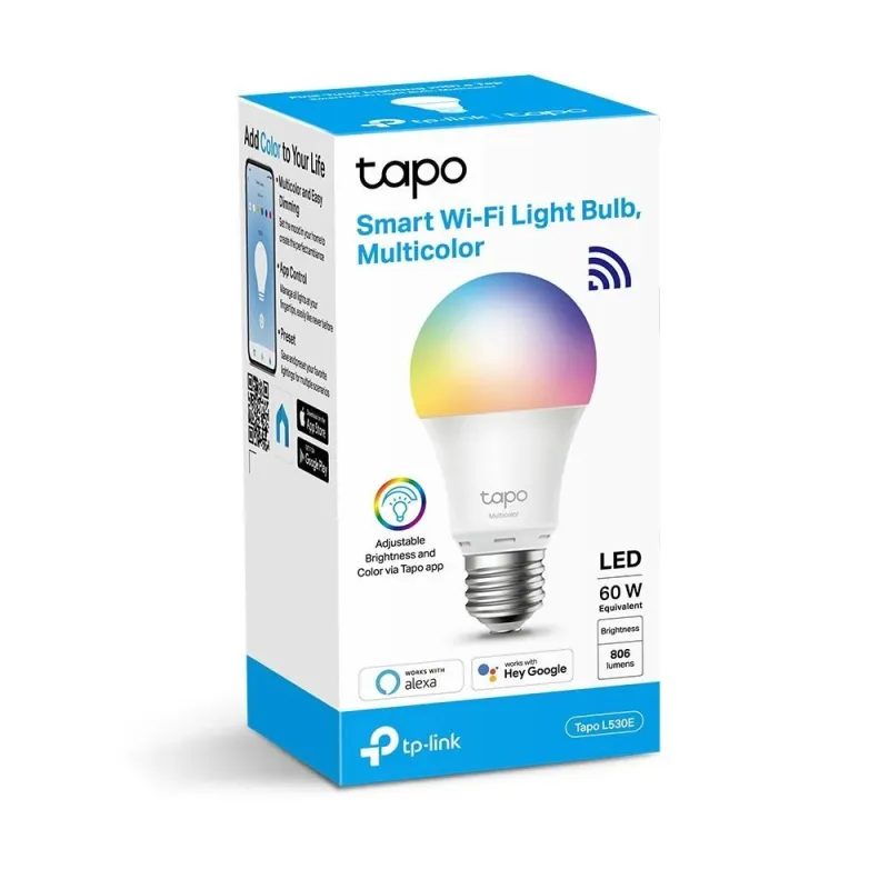 Smart Light Bulb-TP-LINK-Power consumption 8.7 Watts-Luminous flux 806 Lumen-6500 K-Beam angle 220 degrees-TAPOL530E