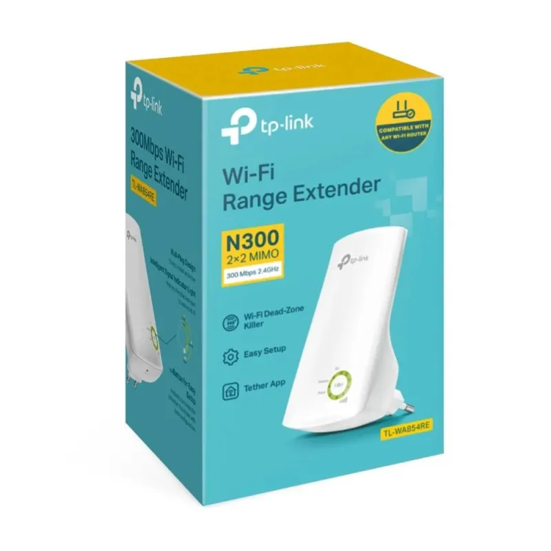 TP-LINK - Extender - TL-WA854RE - 802.11n - 2.4 GHz - 300 Mbit-s - MU-MiMO No - no PoE - Antenna type 2 Internal Antennas
