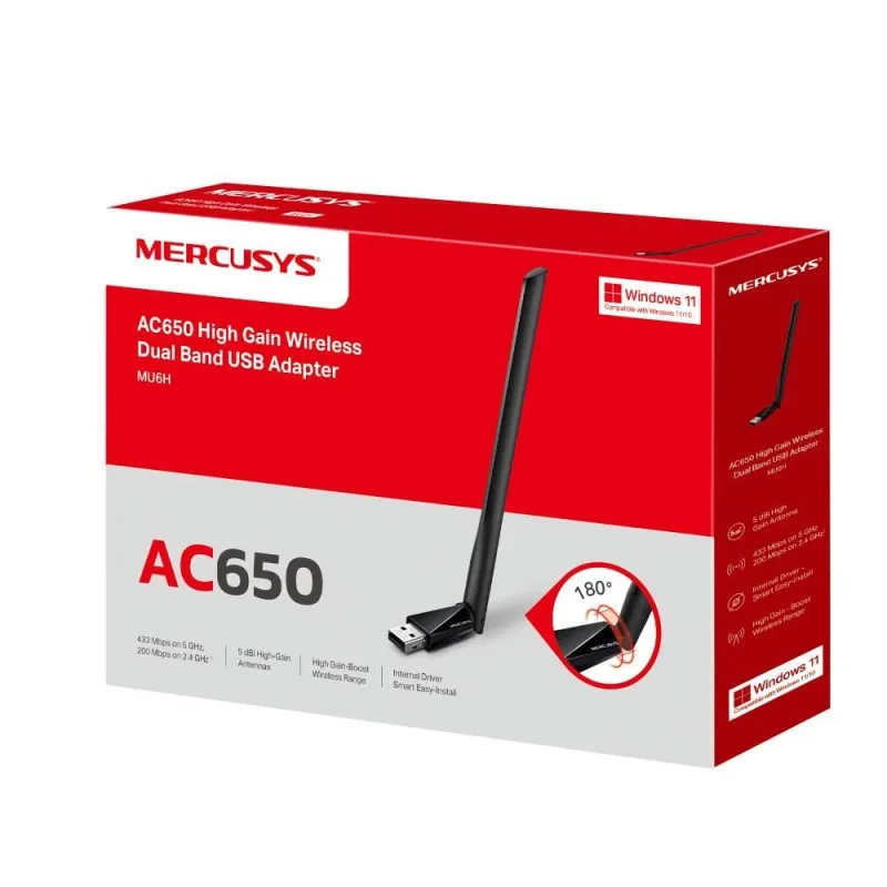 Mercusys - AC650 High Gain Wireless Dual Band USB Adapter - MU6H
