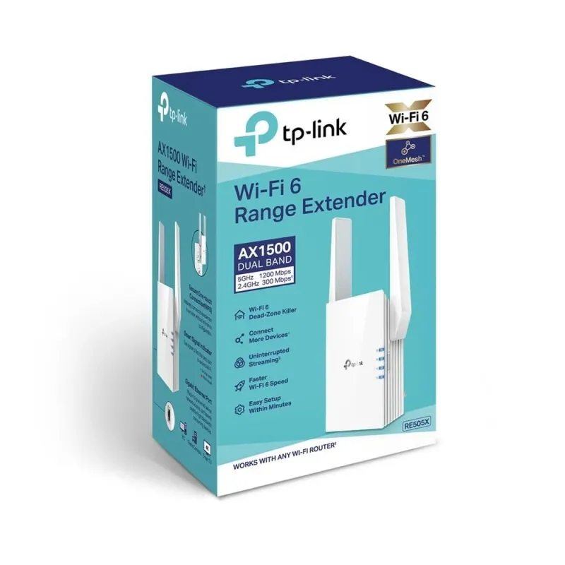 TP-LINK - Extender - RE505X - 802.11ax - 2.4GHz-5GHz - 300+1200 Mbit-s - 10-100-1000 Mbit-s - Ethernet LAN ,RJ-45, ports 1 -