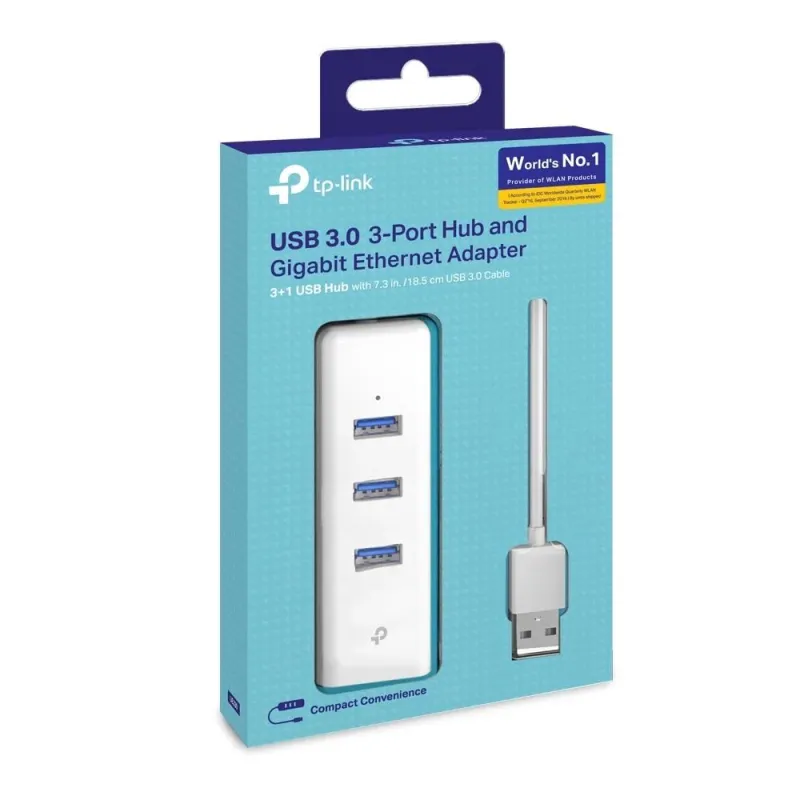 TP-LINK - USB 3.0 3-Port Hub & Gigabit Ethernet Adapter 2 in 1 USB Adapter - UE330