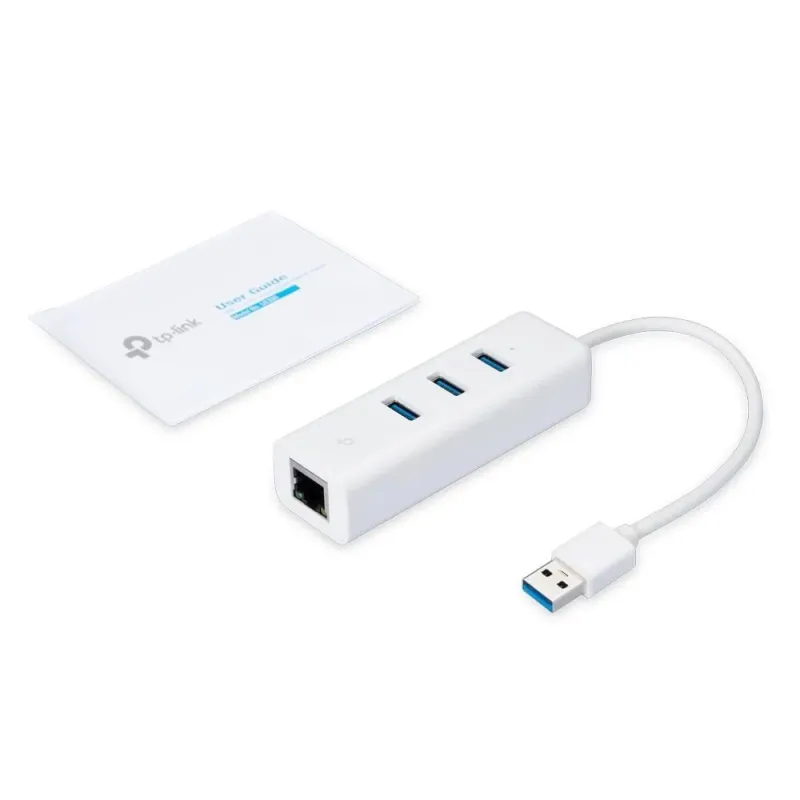 TP-LINK - USB 3.0 3-Port Hub & Gigabit Ethernet Adapter 2 in 1 USB Adapter - UE330