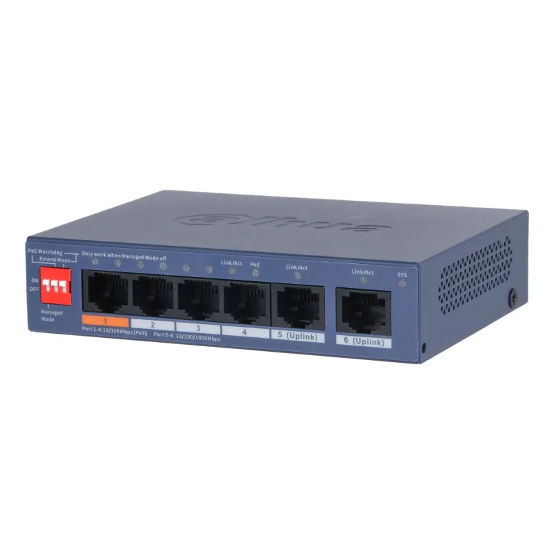 Switch-DAHUA-DH-CS4006-4ET2GT-60-Switch layer L2-2xRJ-45 ports-RJ-45 Ports Type Fast Ethernet ,10-100,-4xGigabit Ethernet