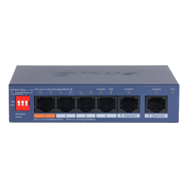 Switch-DAHUA-DH-CS4006-4ET2GT-60-Switch layer L2-2xRJ-45 ports-RJ-45 Ports Type Fast Ethernet ,10-100,-4xGigabit Ethernet