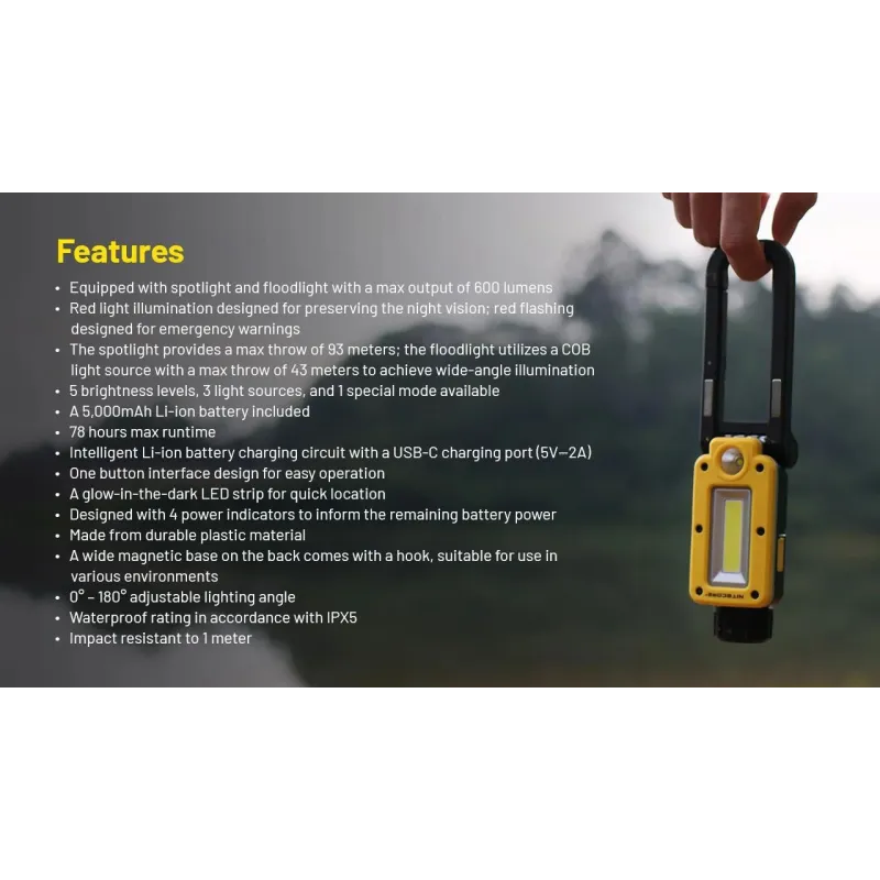 Flashlight nwl series-600 lumens nwl20 nitecore