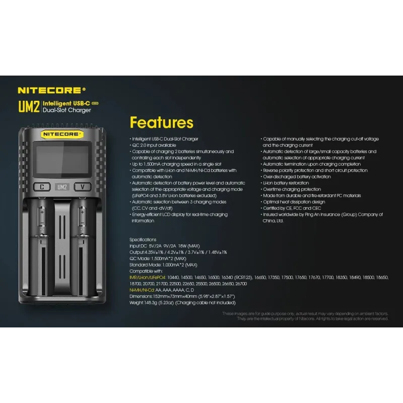 Battery charger 2-slot-um2 nitecore