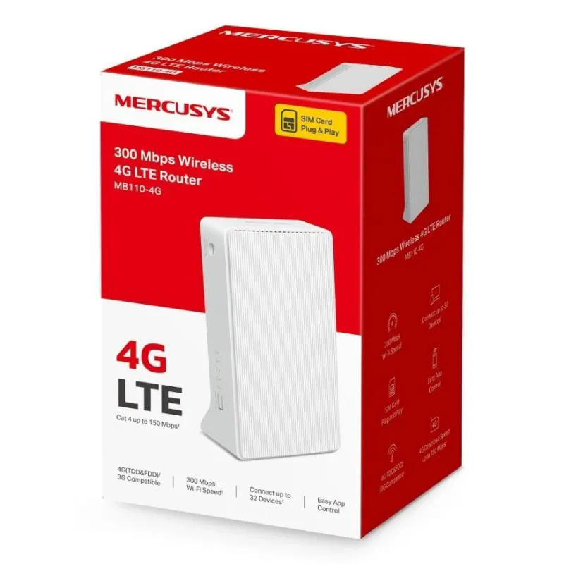300 Mbps Wireless N 4G LTE Router - MB110-4G - 802.11n - 10-100 Mbit-s - Ethernet LAN ,RJ-45, ports 1 - Mesh Support No -