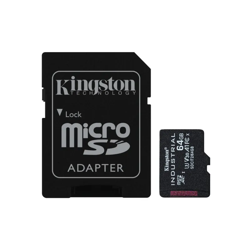 Kingston - UHS-I - 64 GB - microSDHC-SDXC Industrial Card - Flash memory class Class 10, UHS-I, U3, V30, A1 - SD Adapter