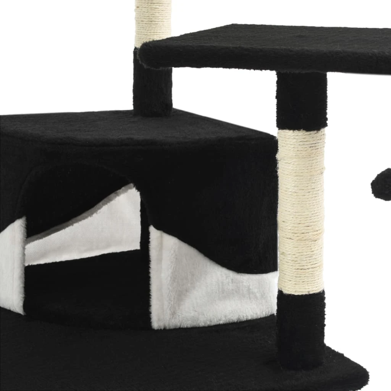 vidaXL kaķu māja, sizala stabi nagu asināšanai, 203 cm, melna ar baltu