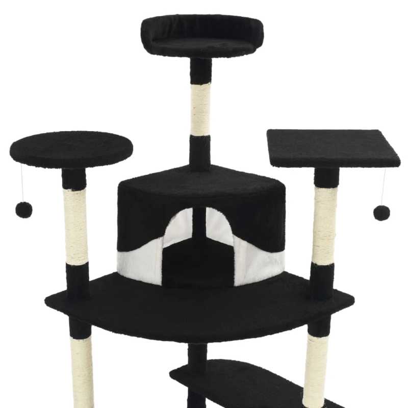 vidaXL kaķu māja, sizala stabi nagu asināšanai, 203 cm, melna ar baltu
