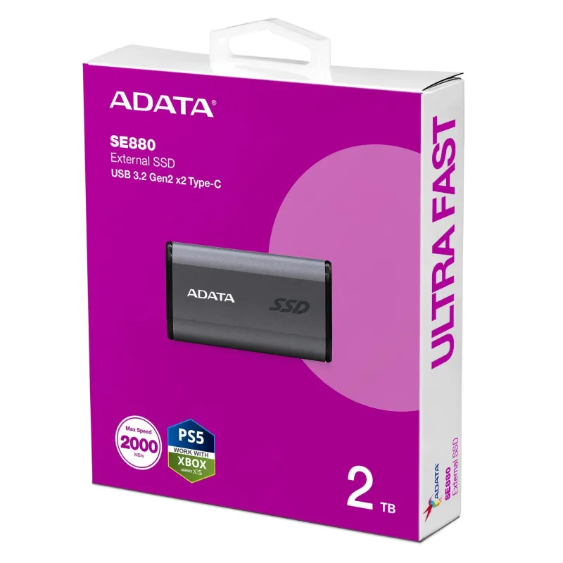 External SSD-ADATA-SE880-2TB-USB-C-Write speed 2000 MBytes-sec-Read speed 2000 MBytes-sec-AELI-SE880-2TCGY