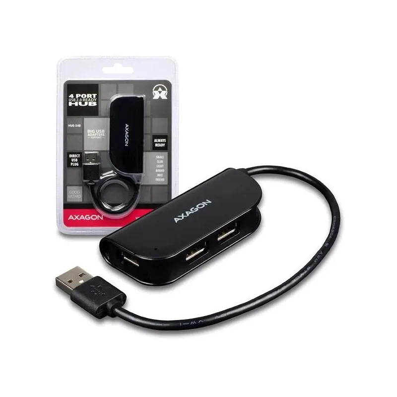I-o hub usb2.0 4port ready-0.2m hue-x4b axagon