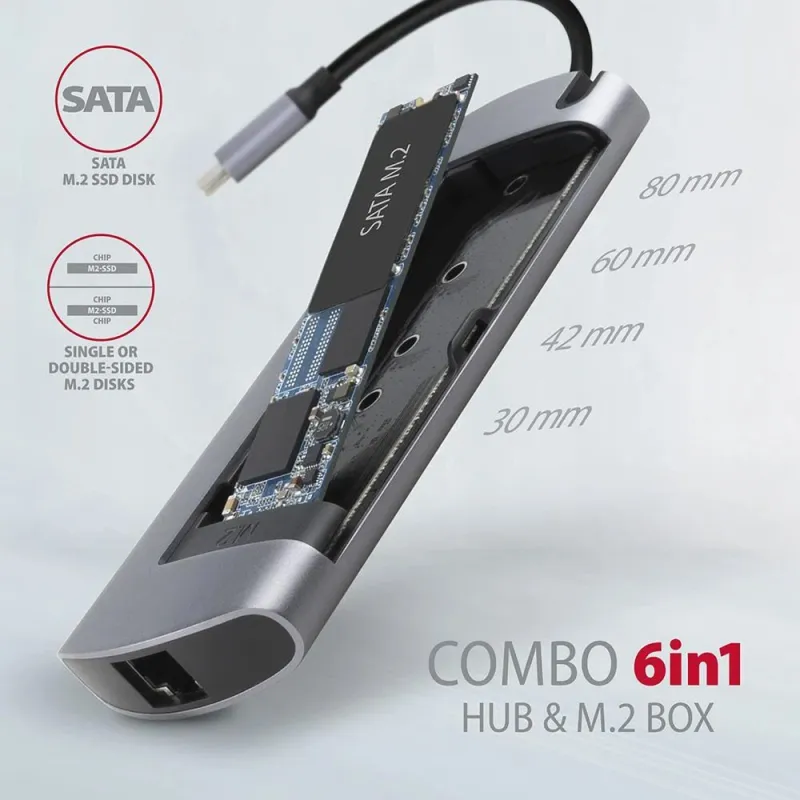 I-o hub usb-c 6in1 sata m.2-0.18m hmc-6m2 axagon