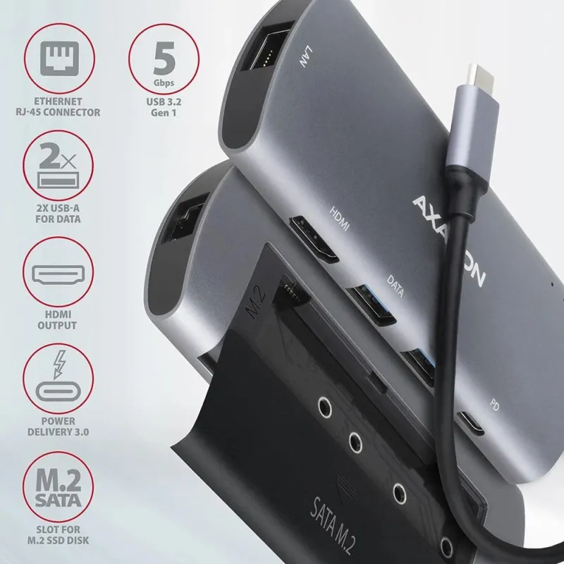 I-o hub usb-c 6in1 sata m.2-0.18m hmc-6m2 axagon