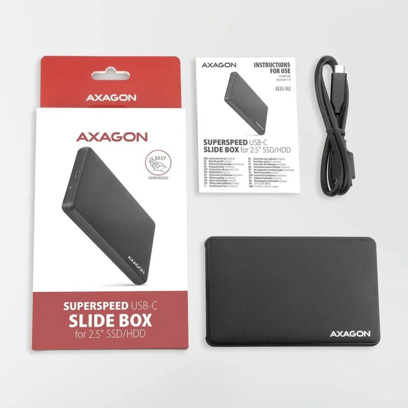 AXAGON Screwless USB 3.2 Gen 1 - SATA 6G external box for 2.5 SSD-HDD - EE25-SLC