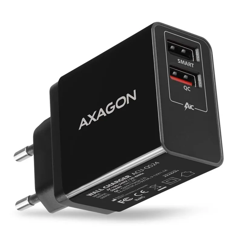 Mobile charger wall usb 24w-2port acu-qs24 axagon