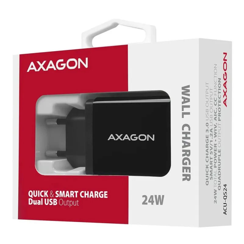 Mobile charger wall usb 24w-2port acu-qs24 axagon