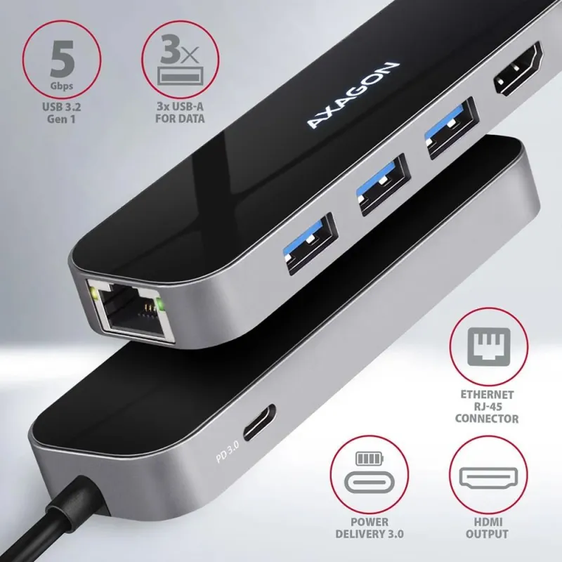 AXAGON SuperSpeed USB-C COMBO 6in1 Hub - HMC-6GL