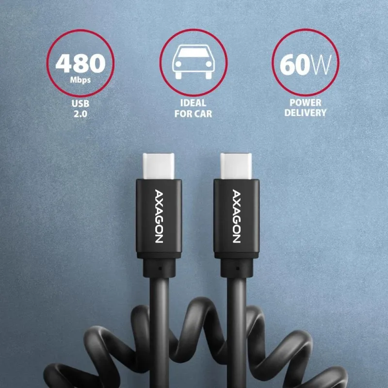 Cable usb-c to usb-c 1.1m 60w-twister blk bucm-cm20tb axagon