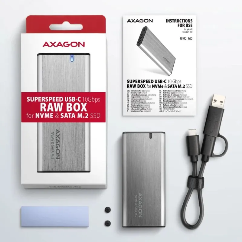 Ssd acc enclosure m.2 nvme-sata usb-c eem2-sg2 axagon
