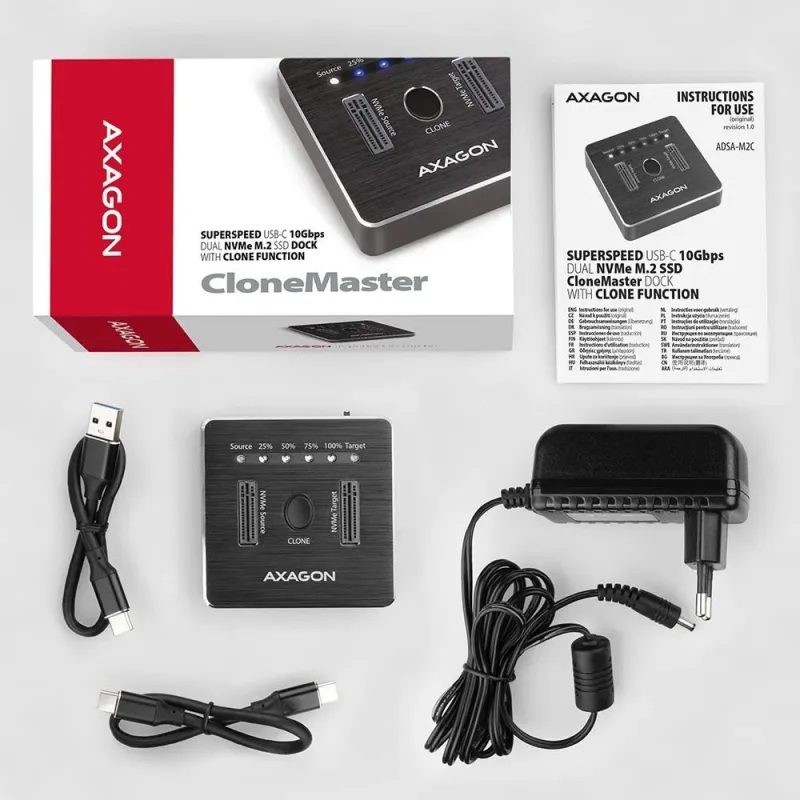 Ssd acc dock station usb-c-2xm.2 nvme adsa-m2c axagon