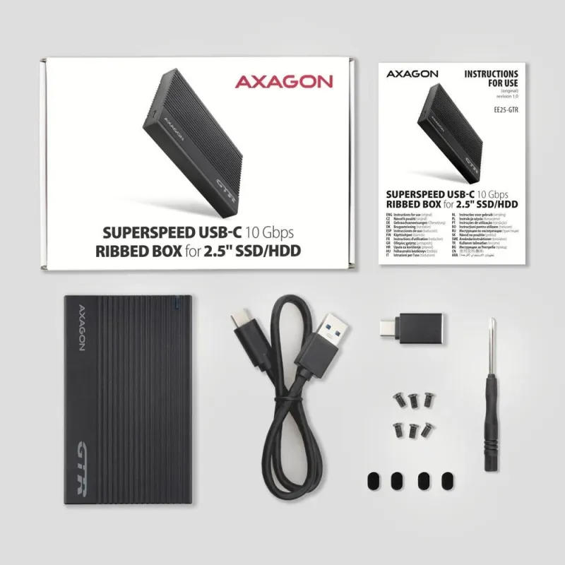 AXAGON USB-C 10Gbps RIBBED Box - EE25-GTR