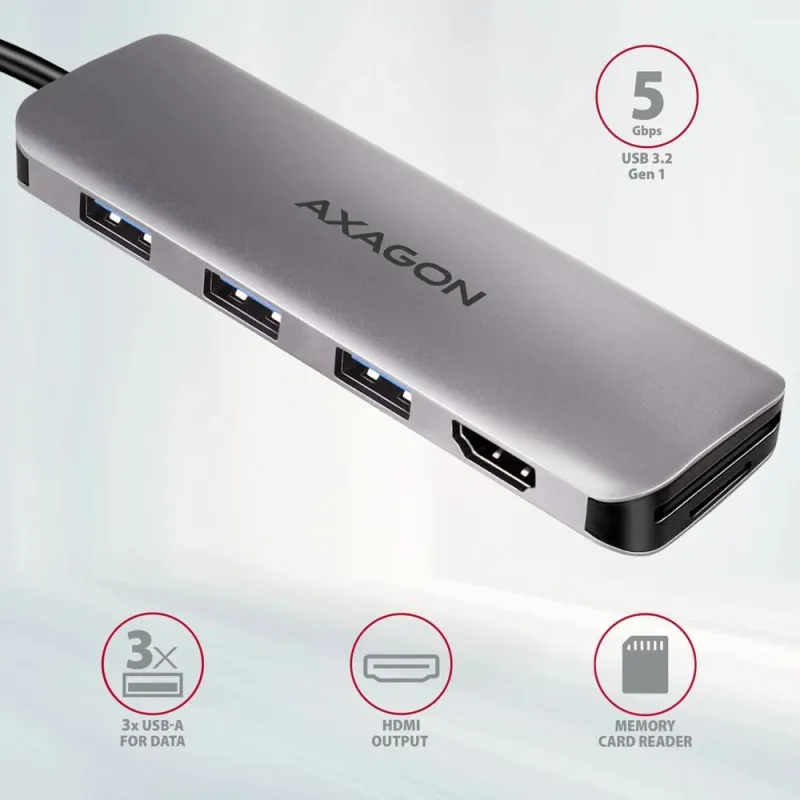 I-o hub usb-c 5in1-0.2m hmc-hcr3a axagon