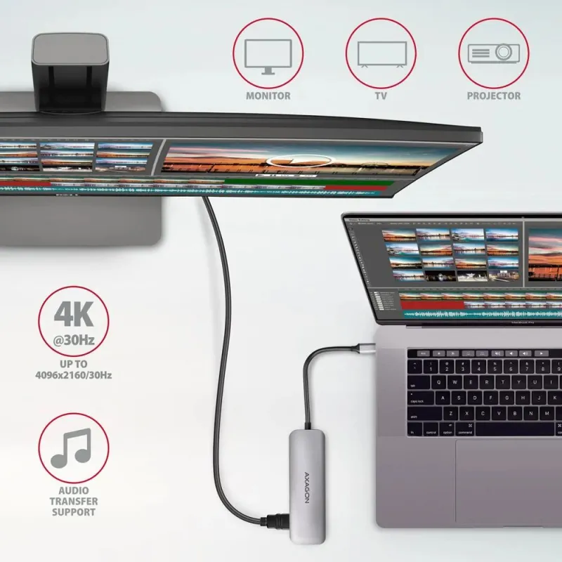 I-o hub usb-c 5in1-0.2m hmc-hcr3a axagon