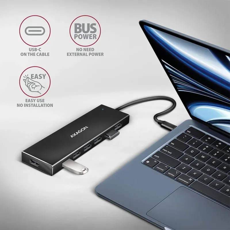 I-o hub usb-c 7port flat-0.3m hue-f7c axagon
