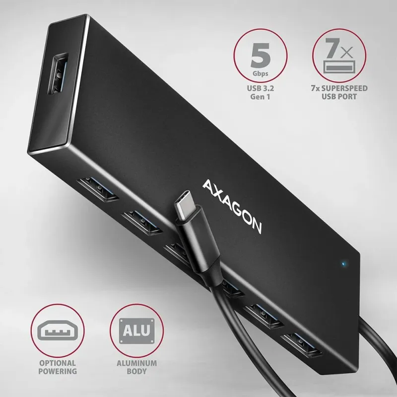 I-o hub usb-c 7port flat-0.3m hue-f7c axagon