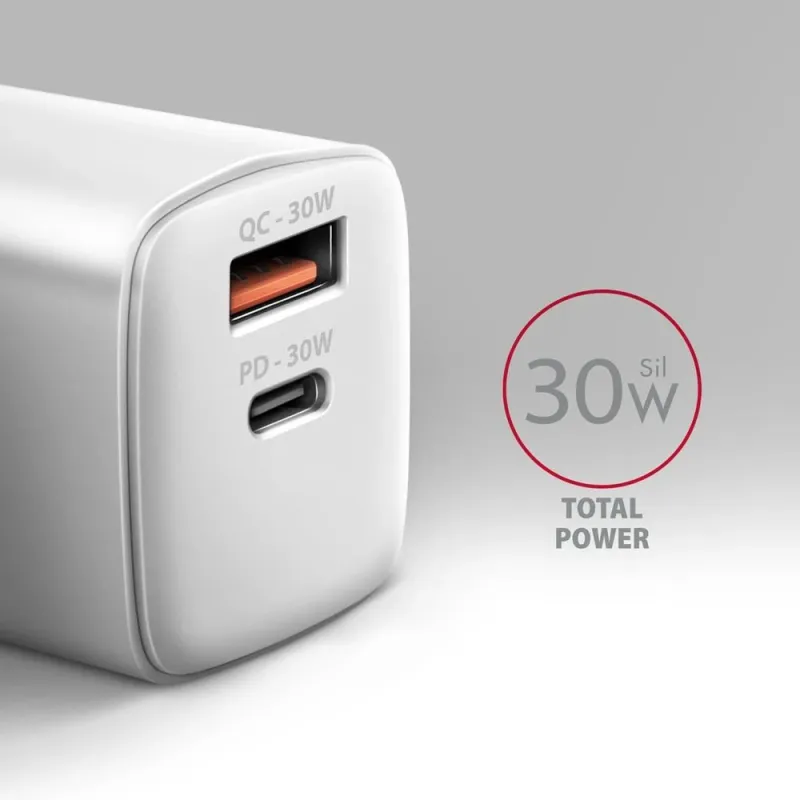 Mobile charger wall usb 30w-2port white acu-pq30w axagon