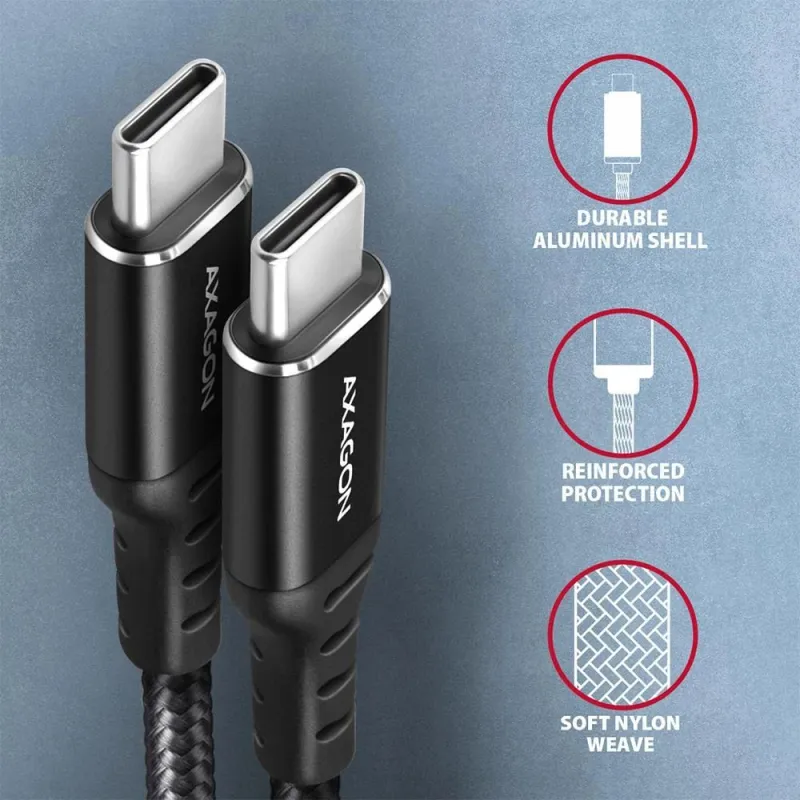 Cable usb-c to usb-c 1.5m 60w-hq black bucm-cm15ab axagon