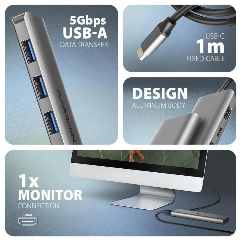 I-o hub usb-c 5in1-1m hmc-5h axagon