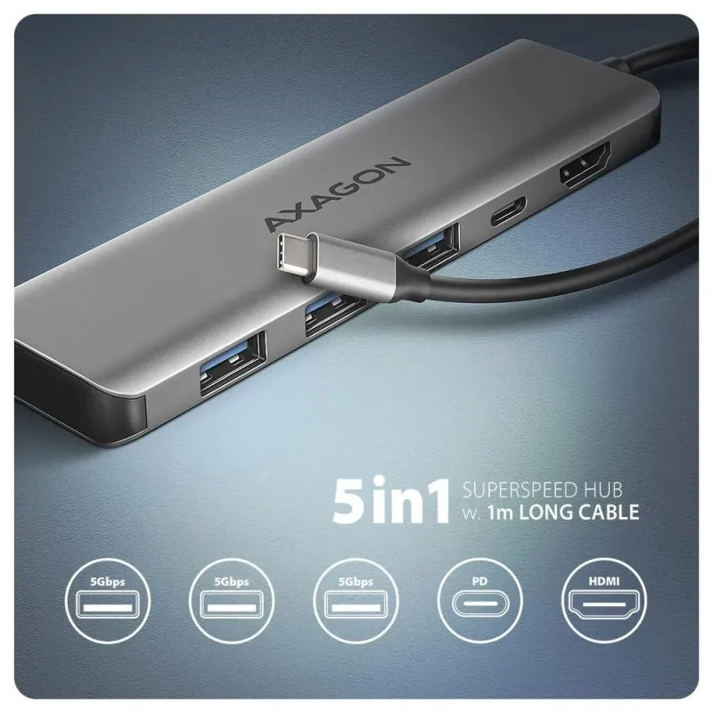 I-o hub usb-c 5in1-1m hmc-5h axagon
