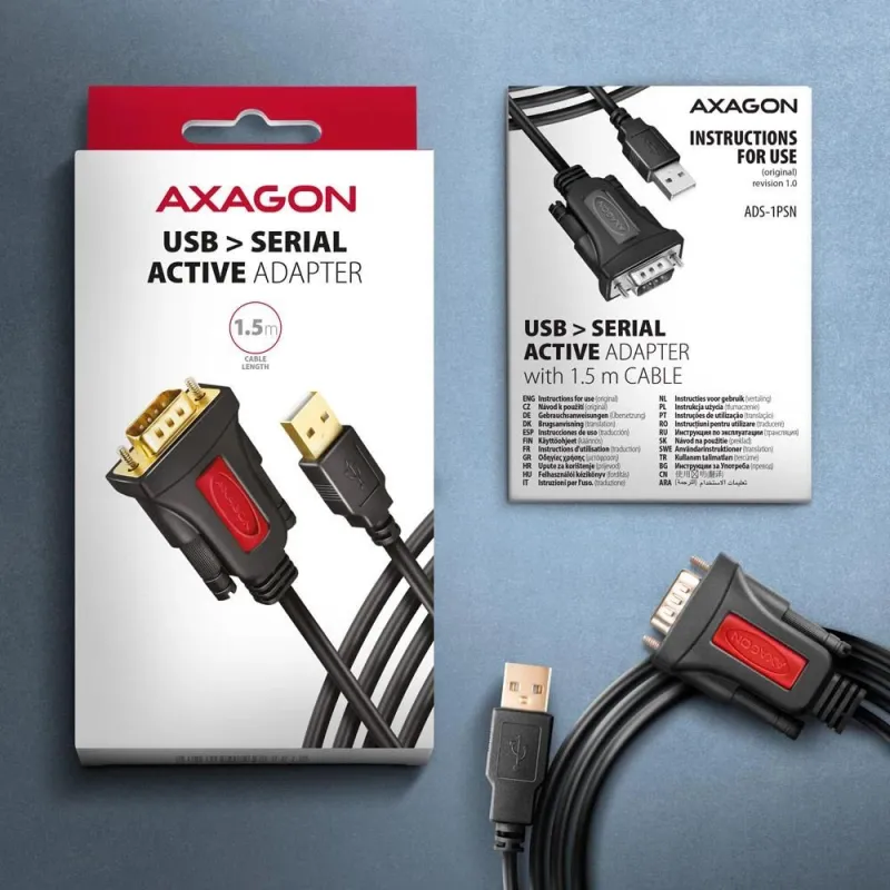 Cable usb2.0 to rs-232 db9-m-1.5m ads-1psn axagon