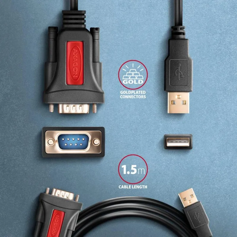Cable usb2.0 to rs-232 db9-m-1.5m ads-1psn axagon