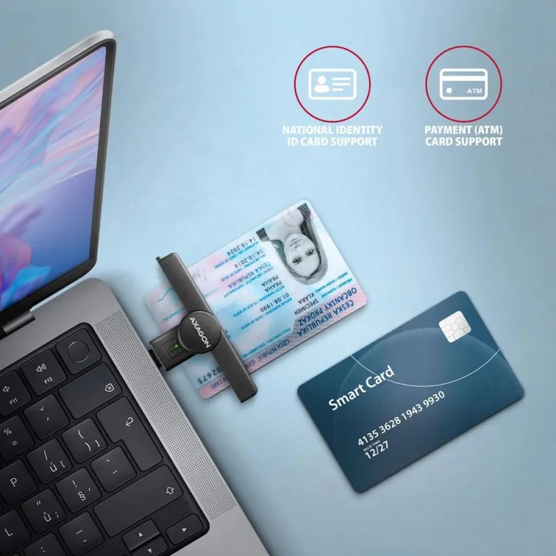 AXAGON Foldable pocket USB-C contact Smart-ID card reader - CRE-SMPC
